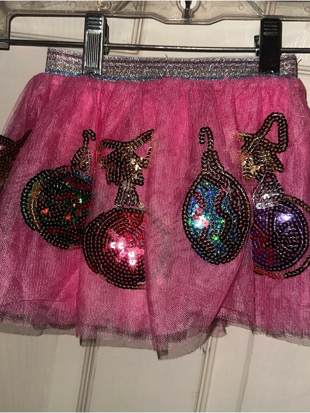 Mud Pie Pink Tulle Skirt with Multicolor Sequin Fruit Appliqués